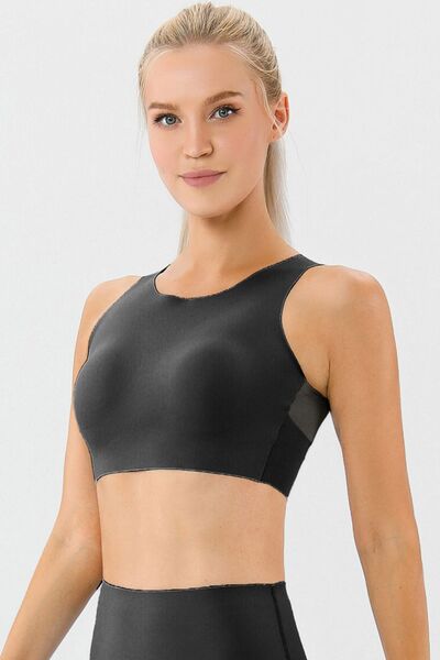 Round Neck Wide Strap Active Bra - FleekGoddess