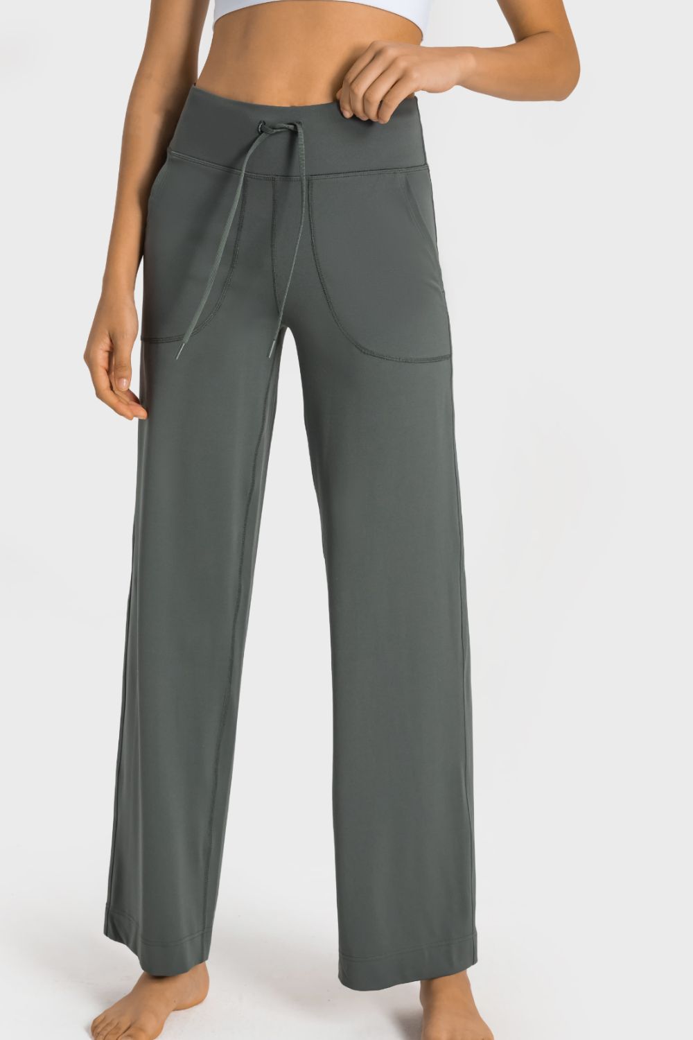 YogaFlex Drawstring Waist Wide Leg Pants with Pockets - FleekGoddess