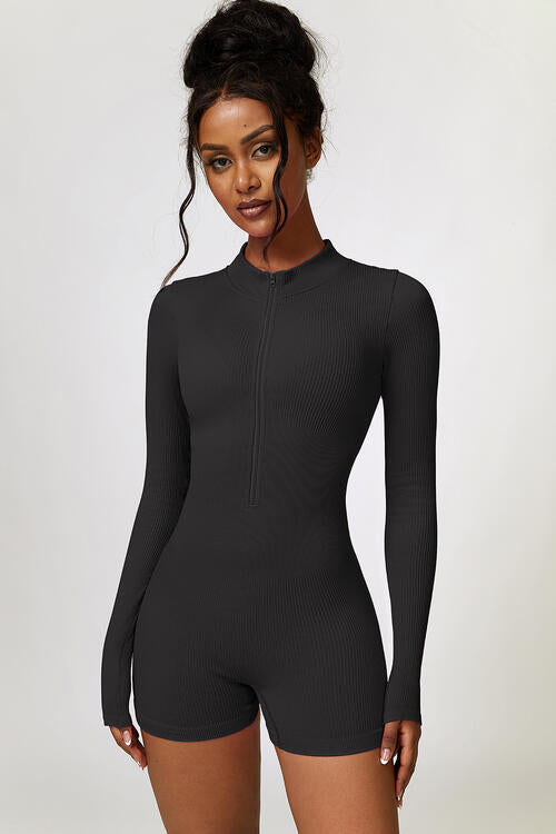 YogaFlex Half Zip Long Sleeve Romper - FleekGoddess