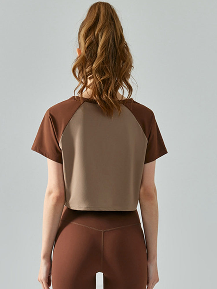 TrainTech Round Neck Raglan Sleeve Cropped Sports Top - FleekGoddess