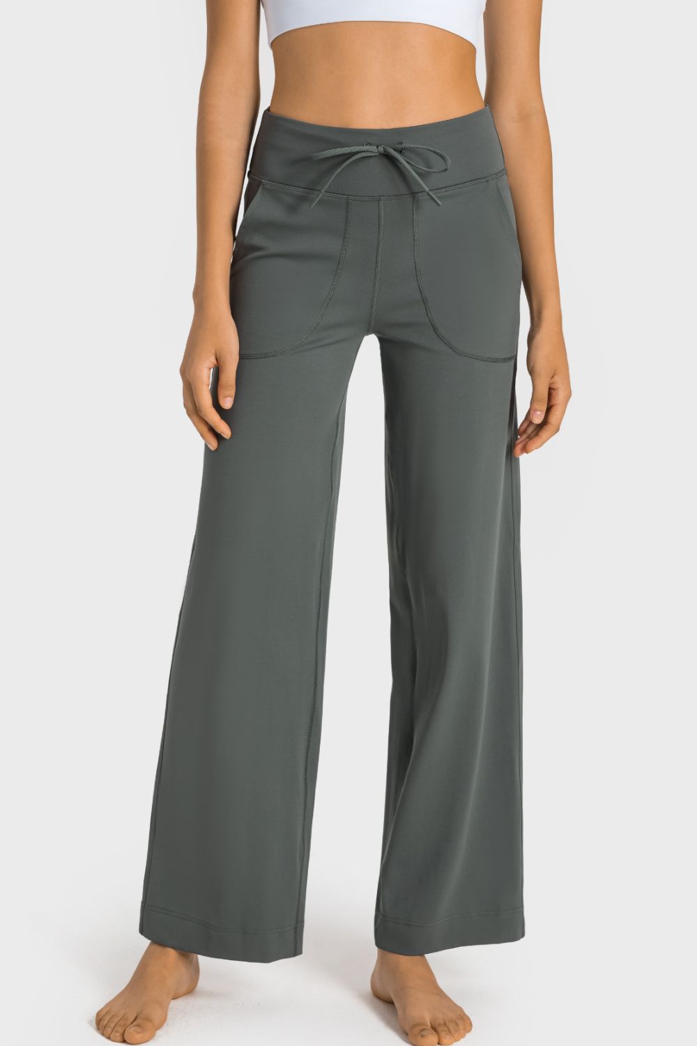 YogaFlex Drawstring Waist Wide Leg Pants with Pockets - FleekGoddess