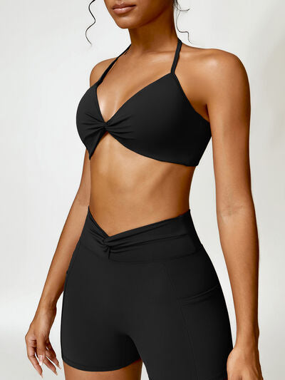 Twisted Halter Neck Active Bra - FleekGoddess