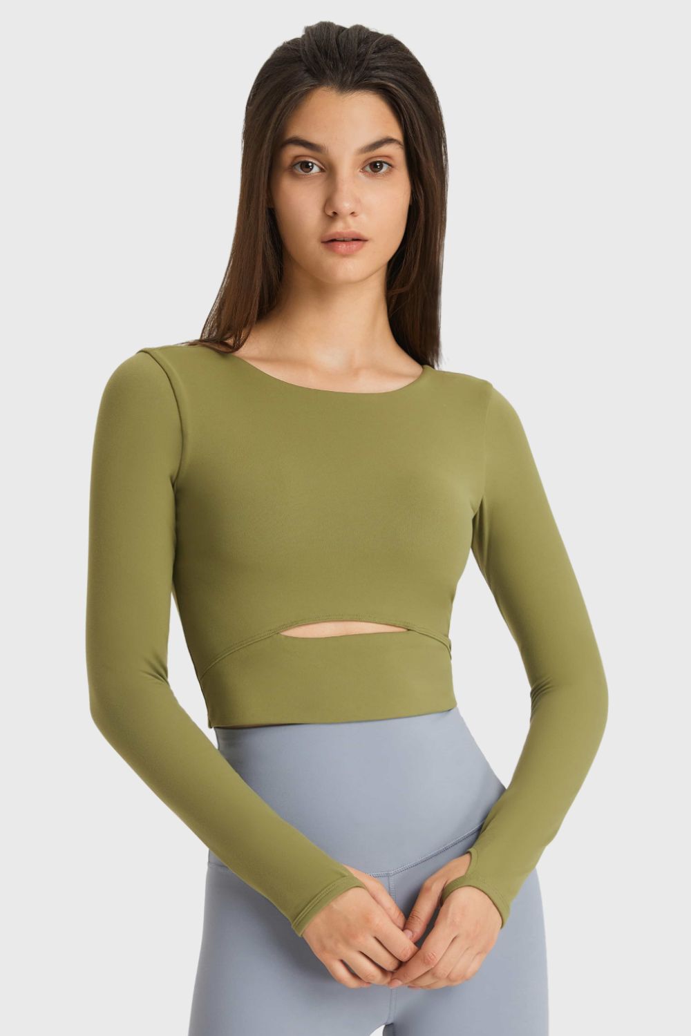 YogaFlex Cutout Long Sleeve Cropped Sports Top - FleekGoddess