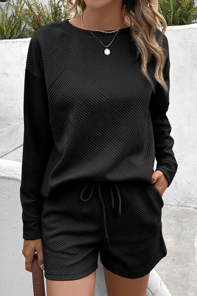 FleekGoddess Round Neck Dropped Shoulder Top and Shorts Set - FleekGoddess