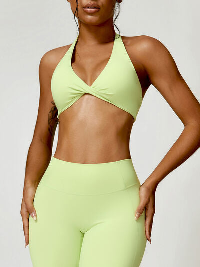 Twisted Halter Neck Active Bra - FleekGoddess