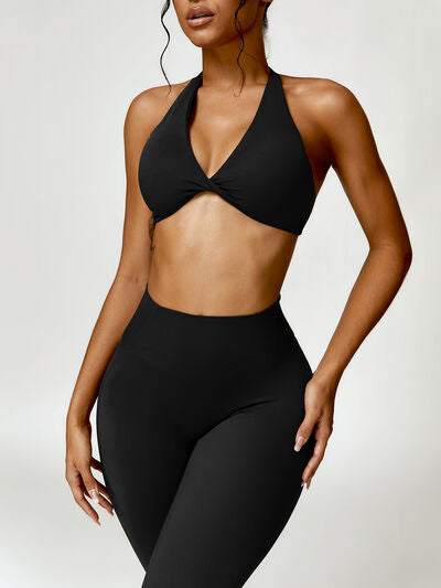 Twisted Halter Neck Active Bra - FleekGoddess
