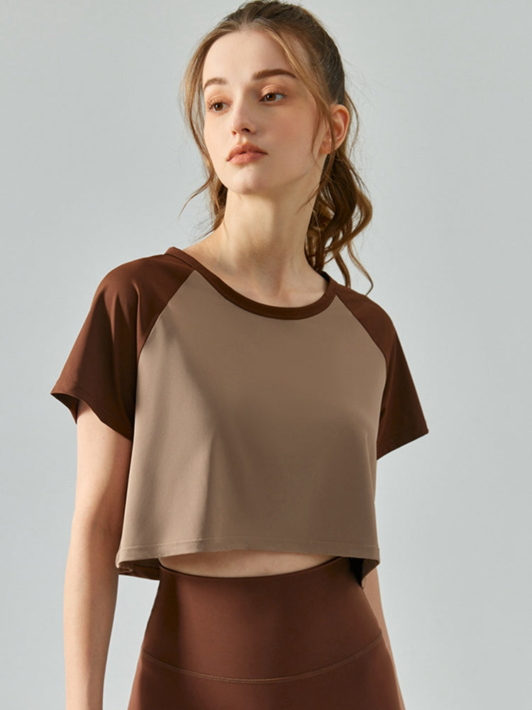 TrainTech Round Neck Raglan Sleeve Cropped Sports Top - FleekGoddess