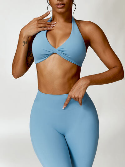 Twisted Halter Neck Active Bra - FleekGoddess