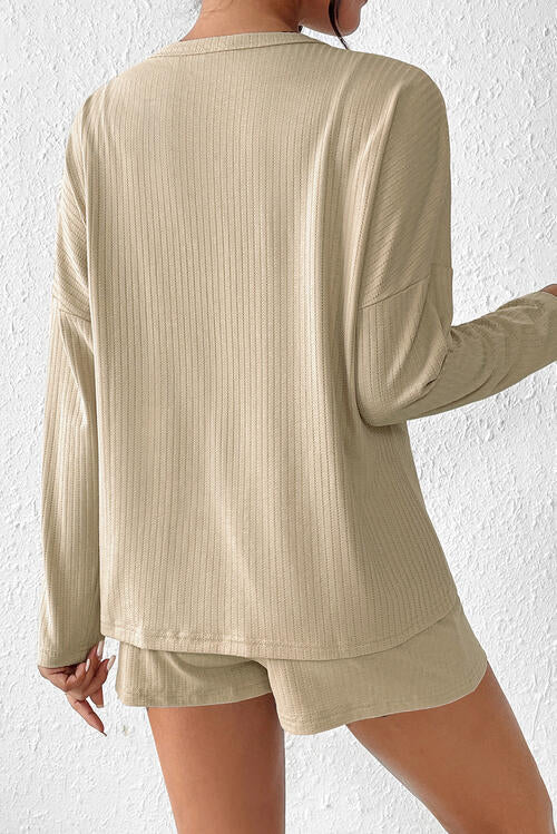 FleekGoddess Ribbed Button-Up Top and Shorts Set - FleekGoddess