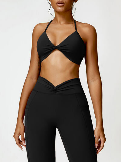 Twisted Halter Neck Active Bra - FleekGoddess