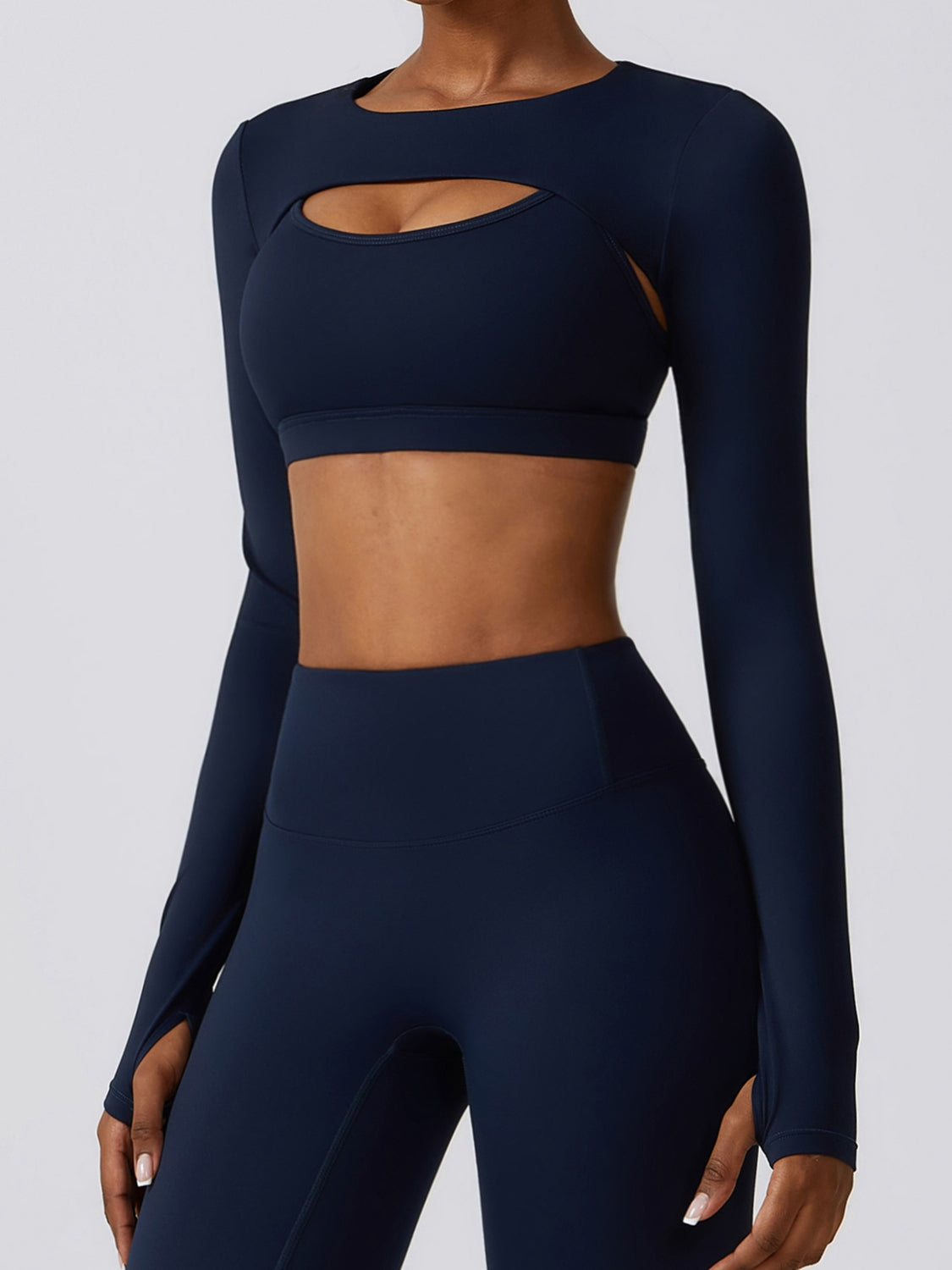 TrainTech Cropped Cutout Long Sleeve Sports Top - FleekGoddess