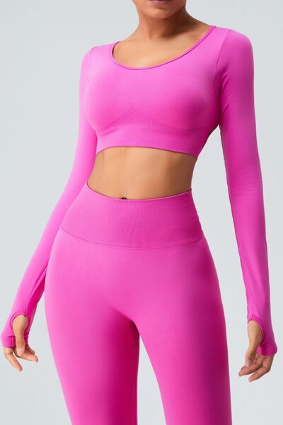 YogaFlex Cutout Round Neck Long Sleeve Active T-Shirt - FleekGoddess