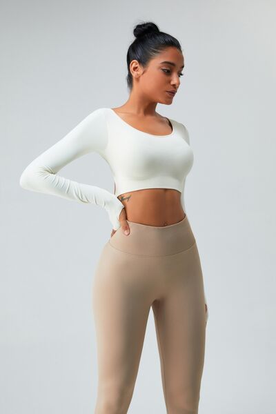 YogaFlex Cutout Round Neck Long Sleeve Active T-Shirt - FleekGoddess