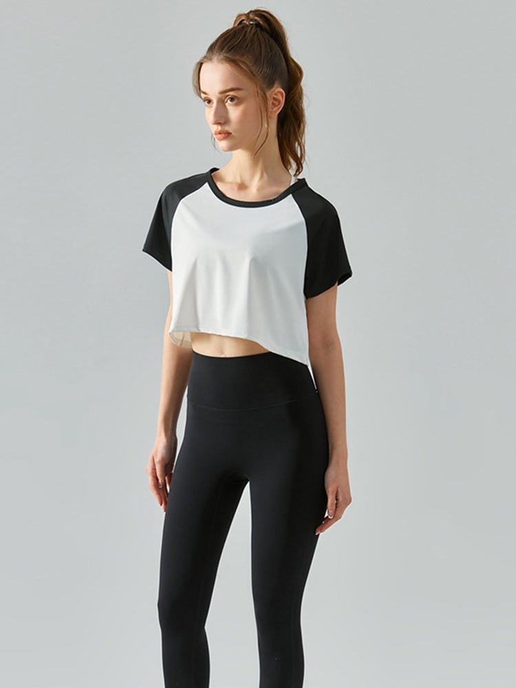 TrainTech Round Neck Raglan Sleeve Cropped Sports Top - FleekGoddess