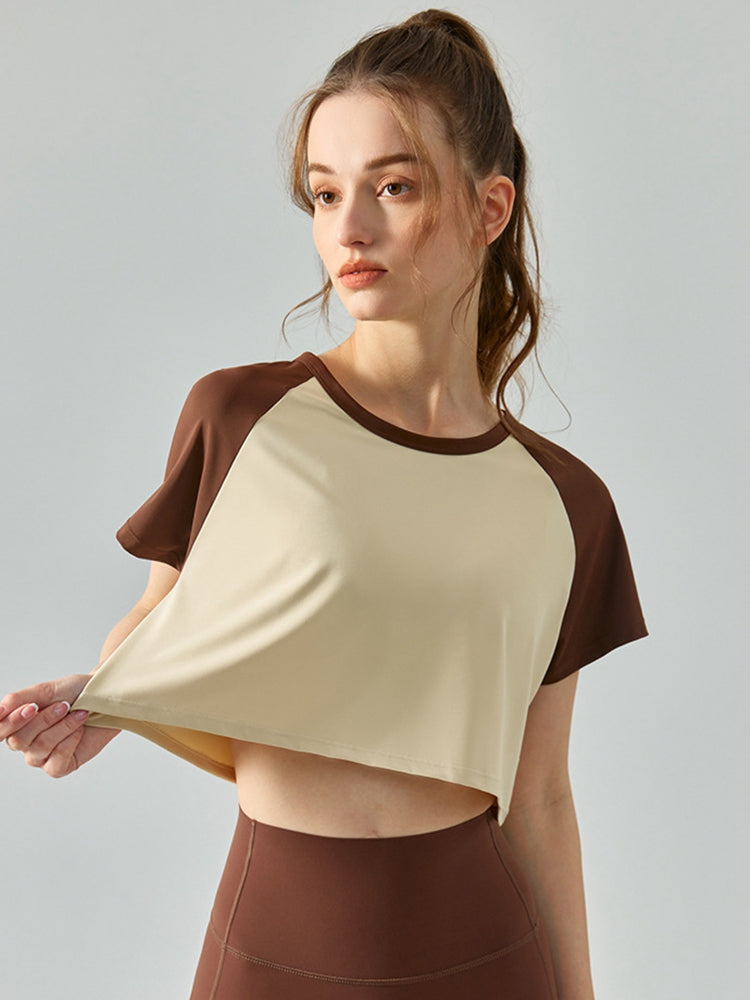 TrainTech Round Neck Raglan Sleeve Cropped Sports Top - FleekGoddess