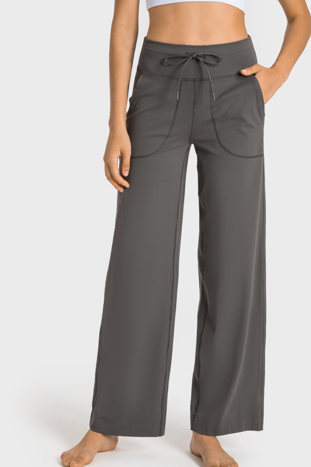 YogaFlex Drawstring Waist Wide Leg Pants with Pockets - FleekGoddess