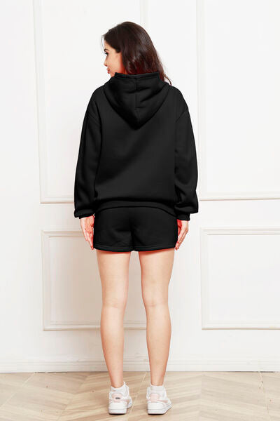 FleeceFlex Drop Shoulder Long Sleeve Hoodie and Shorts Set - FleekGoddess