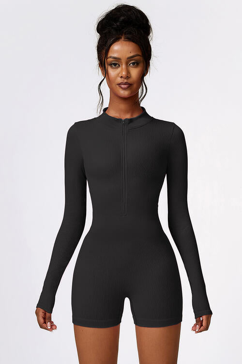 YogaFlex Half Zip Long Sleeve Romper - FleekGoddess