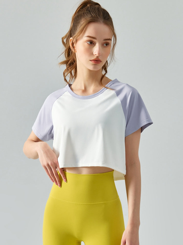 TrainTech Round Neck Raglan Sleeve Cropped Sports Top - FleekGoddess