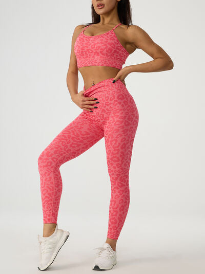 Leopard Crisscross Top and Leggings Active Set - FleekGoddess