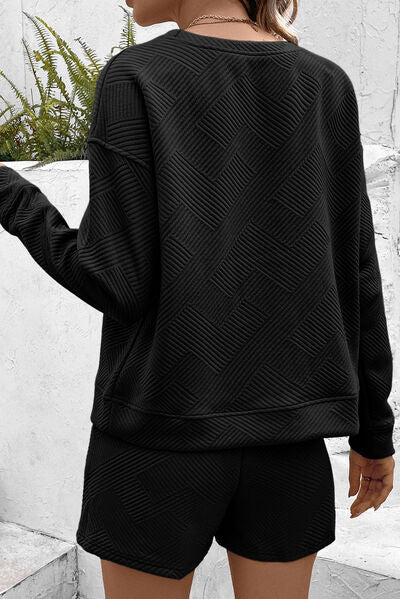 FleekGoddess Round Neck Dropped Shoulder Top and Shorts Set - FleekGoddess