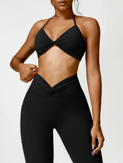 Twisted Halter Neck Active Bra - FleekGoddess