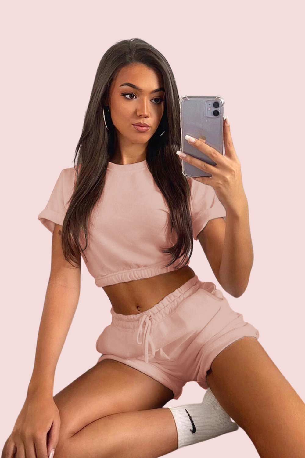 FleeceFlex Short Sleeve Cropped Top and Drawstring Shorts Lounge Set - FleekGoddess