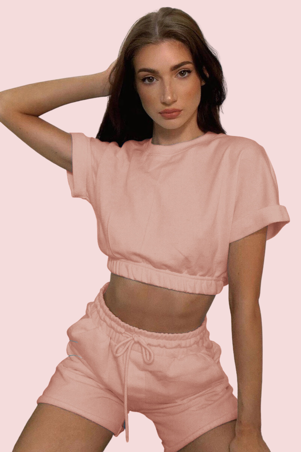 FleeceFlex Short Sleeve Cropped Top and Drawstring Shorts Lounge Set - FleekGoddess