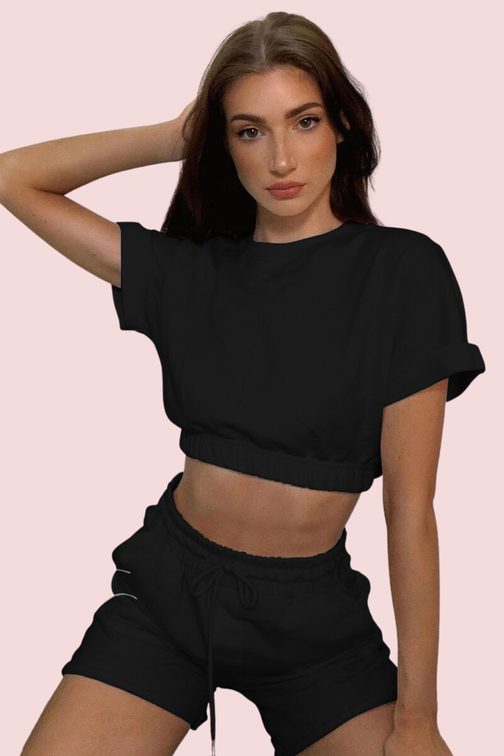 FleeceFlex Short Sleeve Cropped Top and Drawstring Shorts Lounge Set - FleekGoddess