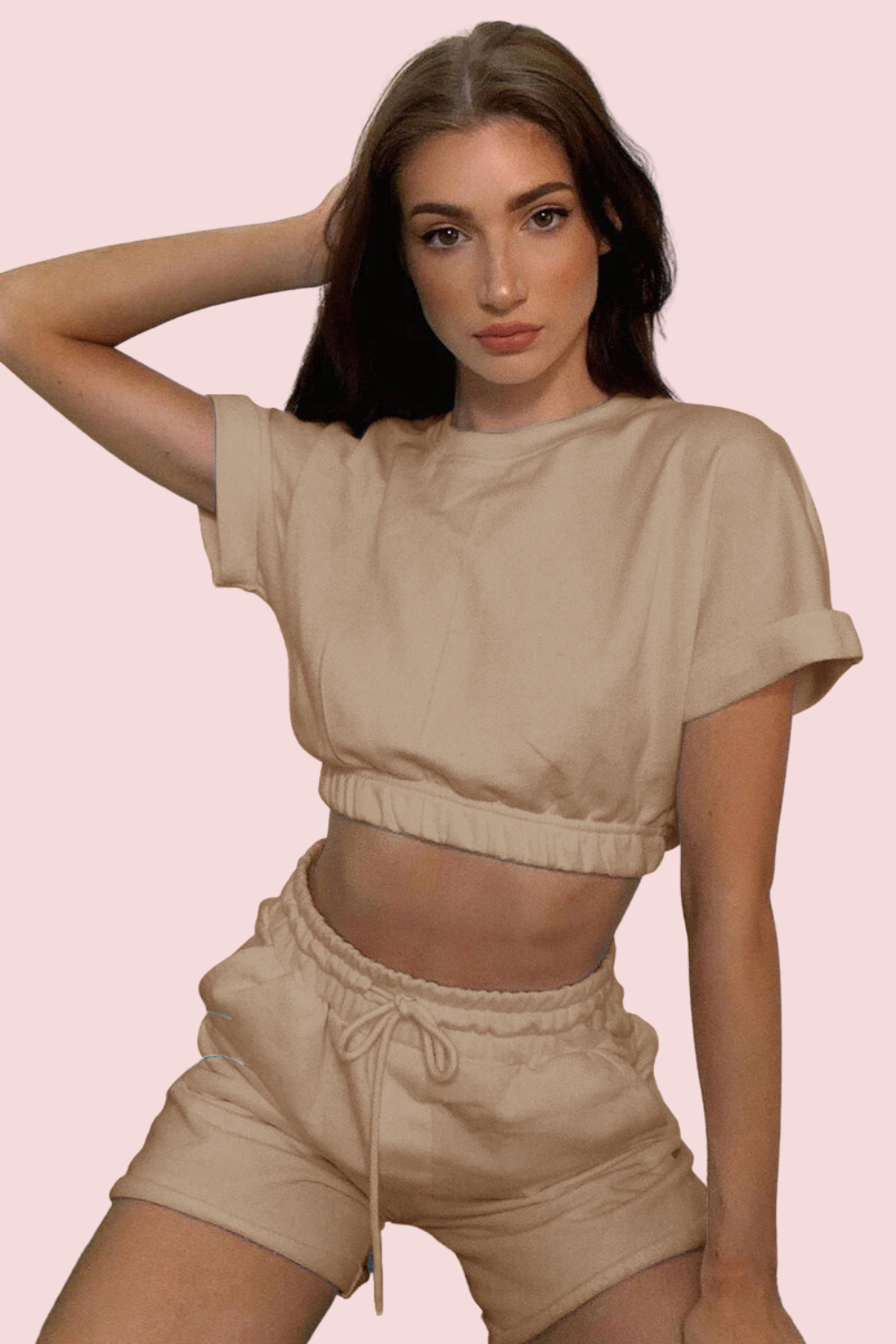 FleeceFlex Short Sleeve Cropped Top and Drawstring Shorts Lounge Set - FleekGoddess