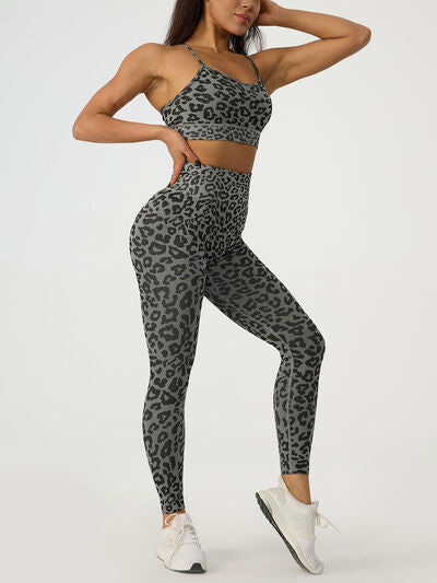 Leopard Crisscross Top and Leggings Active Set - FleekGoddess