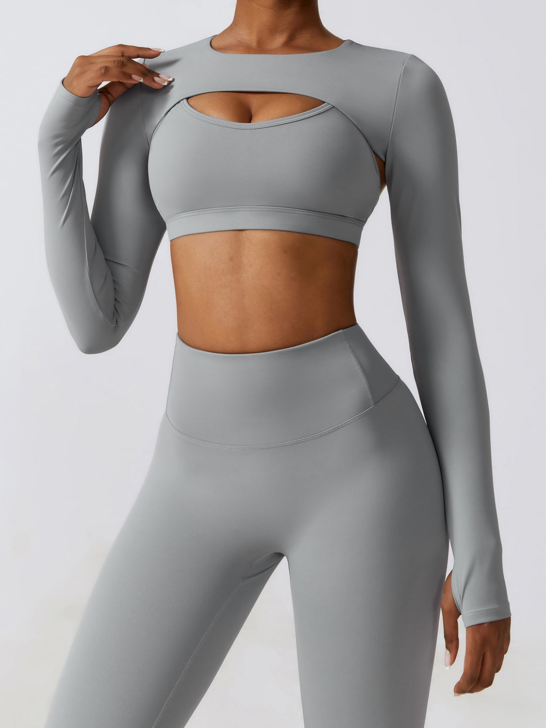 TrainTech Cropped Cutout Long Sleeve Sports Top - FleekGoddess