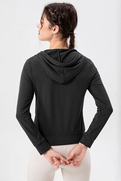 TrainTech Drawstring Zip Up Hooded Active Outerwear - FleekGoddess