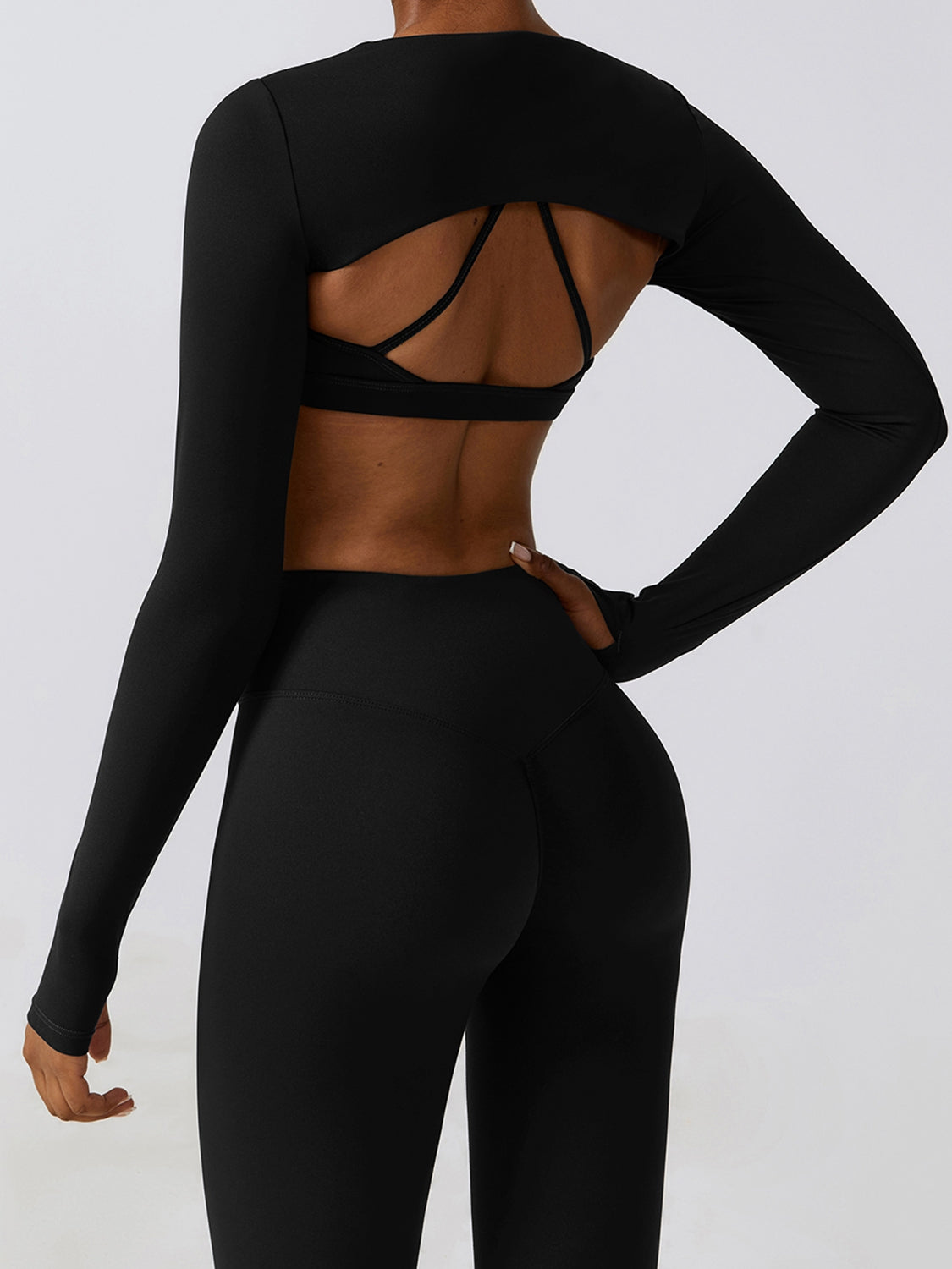 TrainTech Cropped Cutout Long Sleeve Sports Top - FleekGoddess