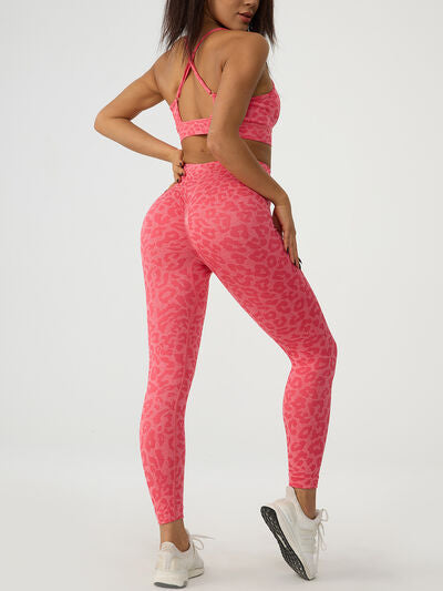 Leopard Crisscross Top and Leggings Active Set - FleekGoddess