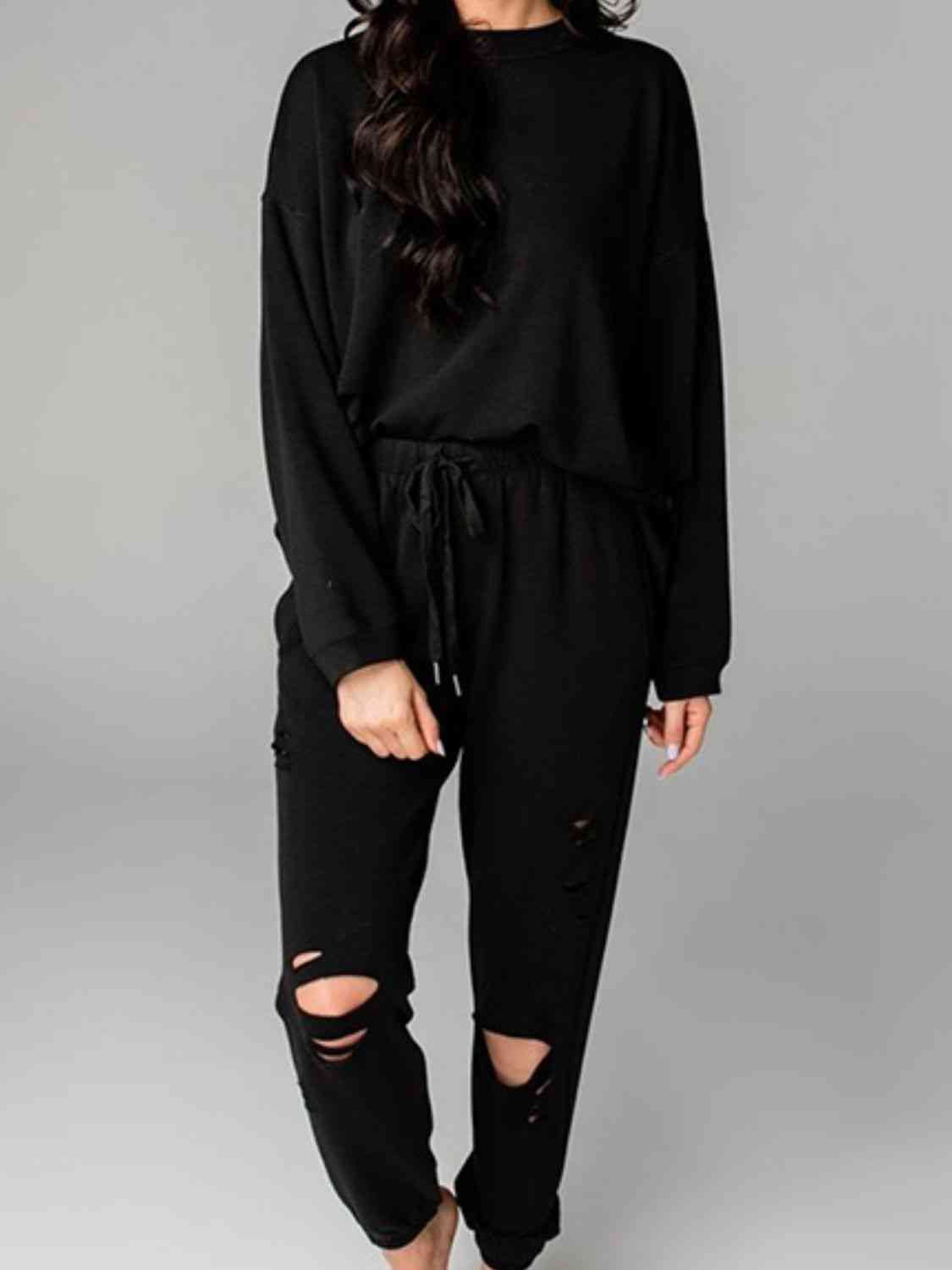 FleeceFlex Distressed Sweatshirt and Joggers Set - FleekGoddess