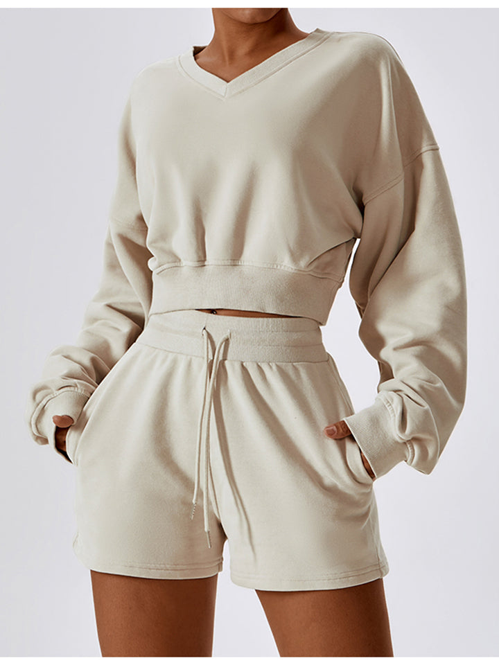 FleeceFlex V-Neck Dropped Shoulder Sports Sweatshirt - FleekGoddess