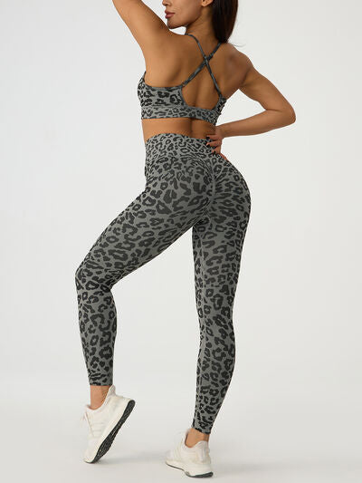Leopard Crisscross Top and Leggings Active Set - FleekGoddess