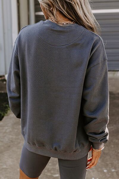 FleekGoddess Round Neck Drop Shoulder Sweatshirt and Shorts Set - FleekGoddess