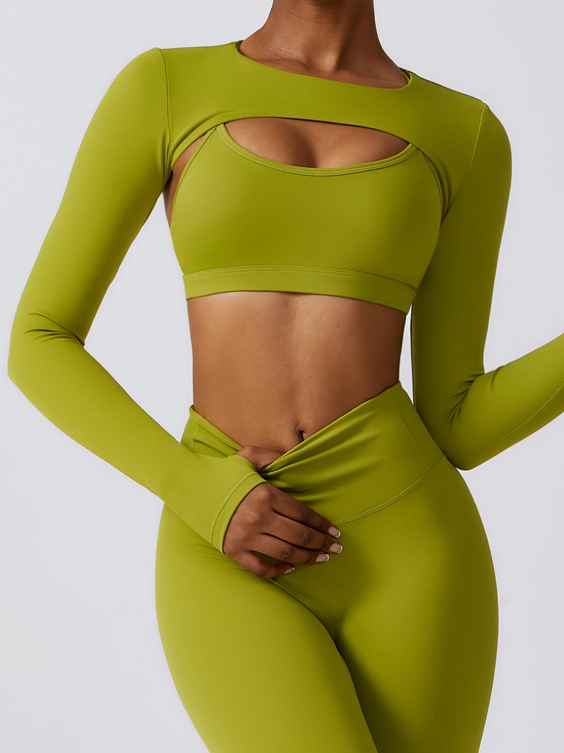 TrainTech Cropped Cutout Long Sleeve Sports Top - FleekGoddess
