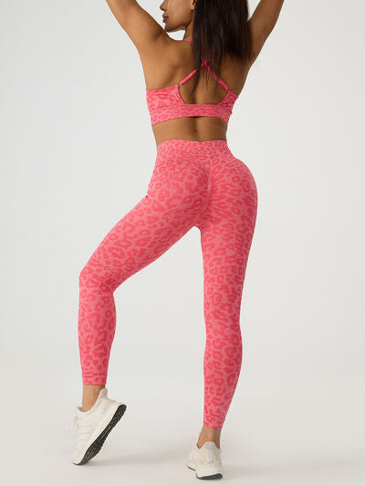 Leopard Crisscross Top and Leggings Active Set - FleekGoddess