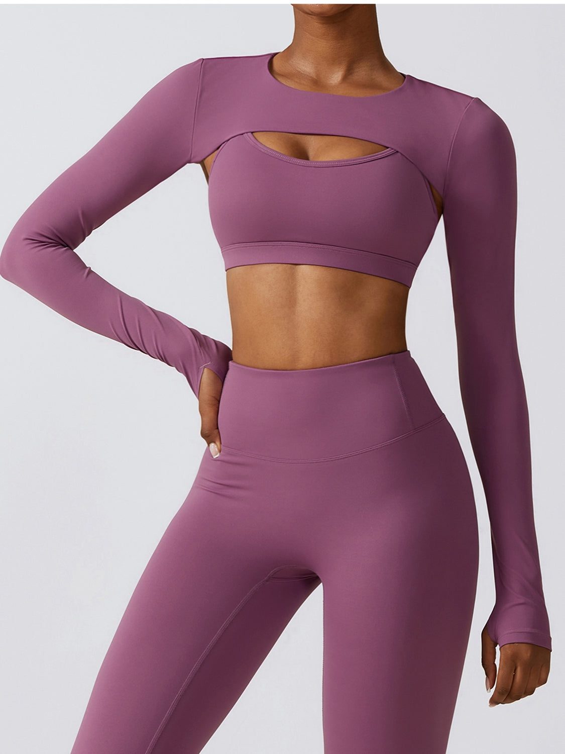 TrainTech Cropped Cutout Long Sleeve Sports Top - FleekGoddess