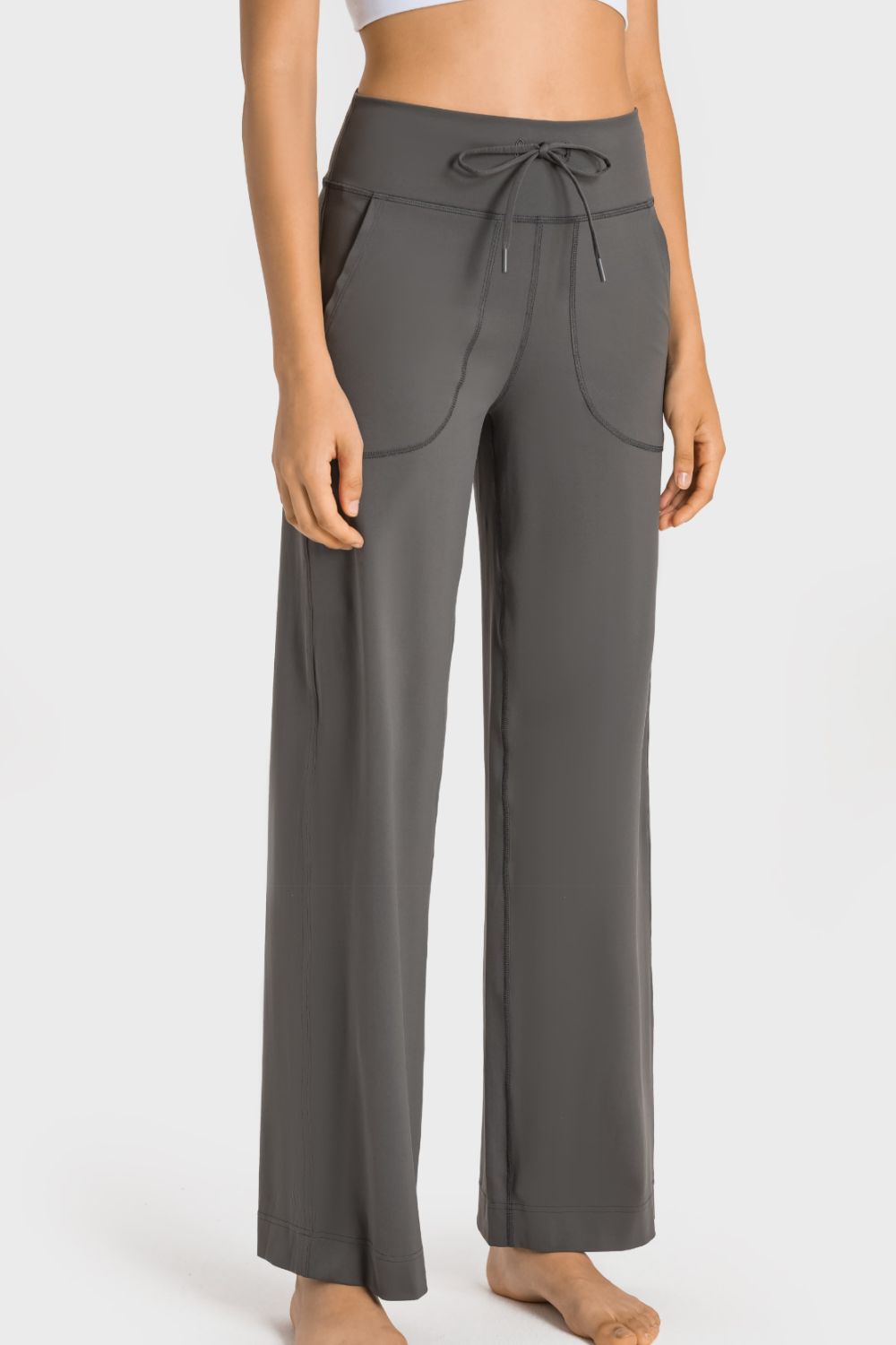 YogaFlex Drawstring Waist Wide Leg Pants with Pockets - FleekGoddess