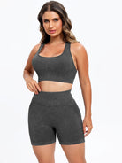 TrainTech Scoop Neck Wide Strap Top and Shorts Active Set - FleekGoddess