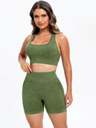 TrainTech Scoop Neck Wide Strap Top and Shorts Active Set - FleekGoddess