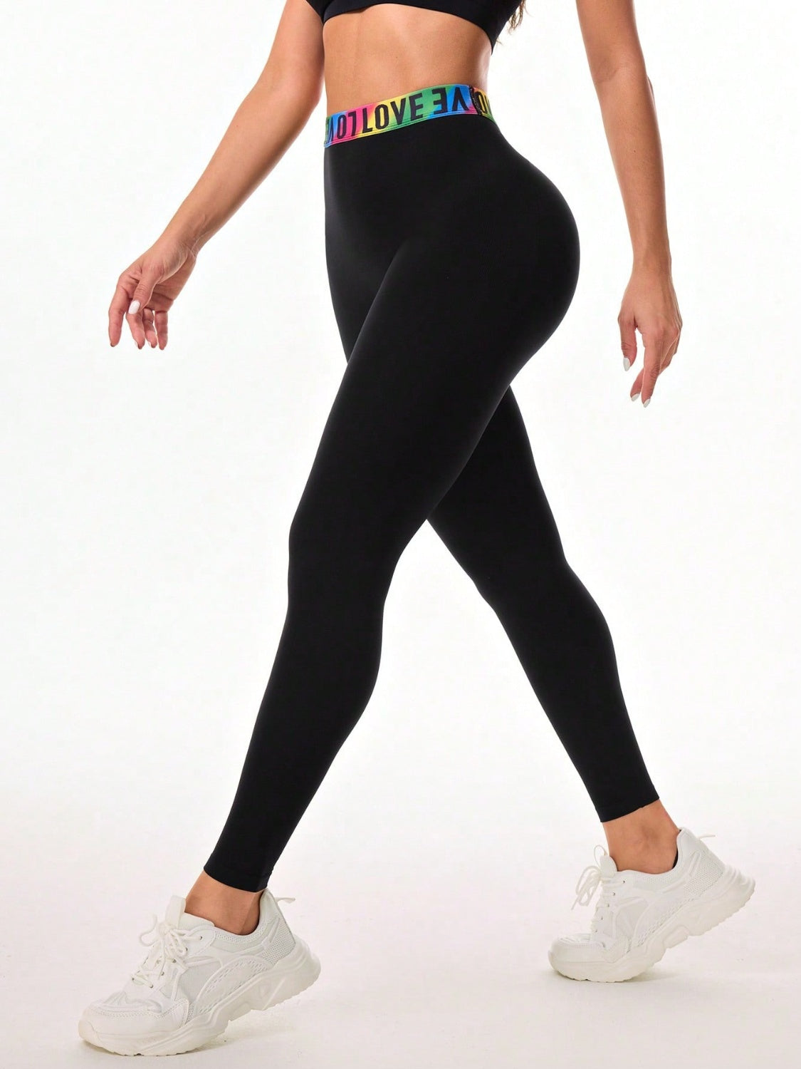 TrainTech Letter Printed High Waist Active Leggings - FleekGoddess