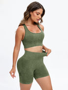 TrainTech Scoop Neck Wide Strap Top and Shorts Active Set - FleekGoddess