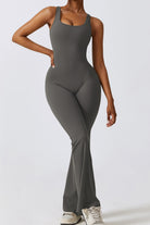 YogaFlex Cutout Ruched Bootcut Sleeveless Active Jumpsuit - FleekGoddess