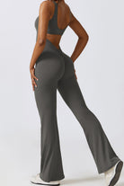 YogaFlex Cutout Ruched Bootcut Sleeveless Active Jumpsuit - FleekGoddess