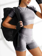 TrainTech Round Neck Short Sleeve Top and Shorts Active Set - FleekGoddess